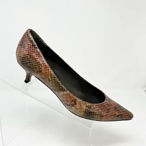 Stuart Weitzman Snakeskin Print Brown Red Pumps Pointed Toe Heels Size 8.5*